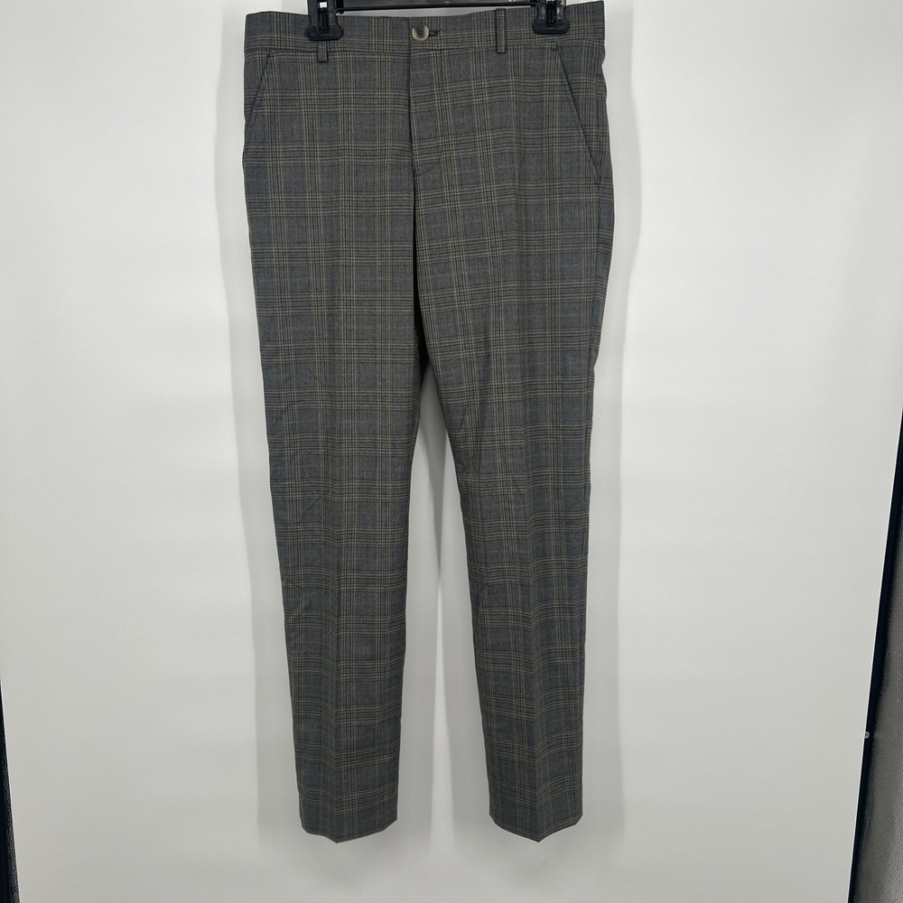 Selected Homme Mens 32R Plaid Check Gray/Green Dress Pants Slacks NWT